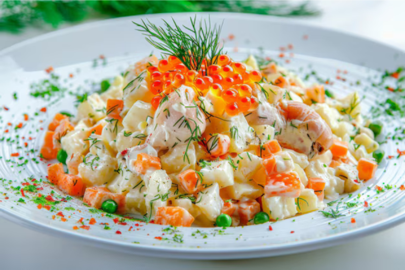 salad trứng cá hồi trộn xốt mayonnaise thơm béo