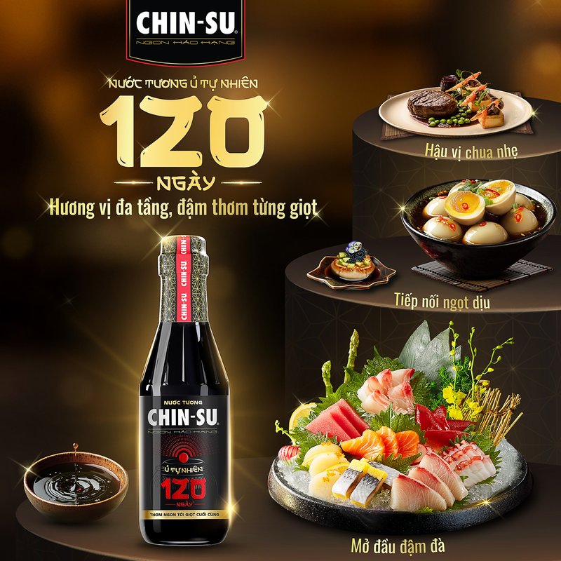 Nước tương tương CHIN-SU ủ tự nhiên 120 ngày cho hương vị cân bằng hoàn hảo, chinh phục mọi khẩu vị. Nước tương tương CHIN-SU ủ tự nhiên 120 ngày cho hương vị cân bằng hoàn hảo, chinh phục mọi khẩu vị.