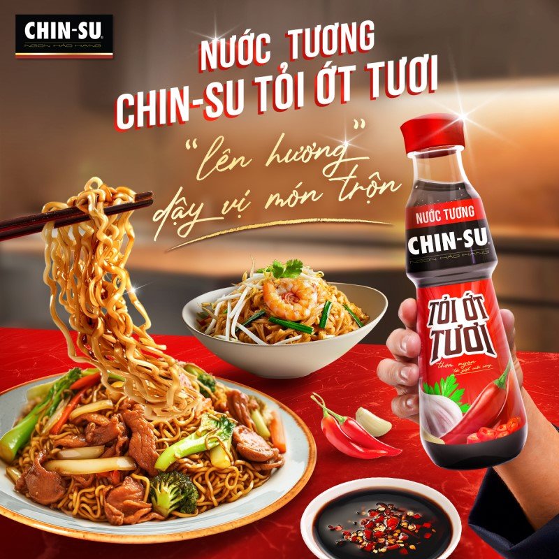 Nước tương CHIN-SU tỏi ớt hòa quyện hoàn hảo giữa tỏi ớt tươi và nước tương đậm đà giúp mì trộn thêm phần hấp dẫn. Nước tương CHIN-SU tỏi ớt hòa quyện hoàn hảo giữa tỏi ớt tươi và nước tương đậm đà giúp mì trộn thêm phần hấp dẫn.