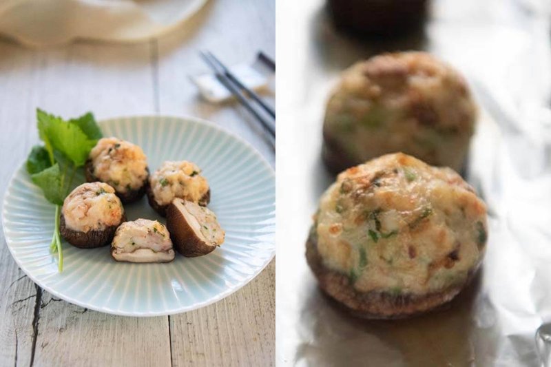 nấm nhồi tôm rau củ và xốt mayonnaise